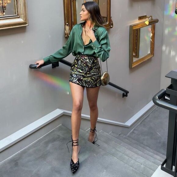 ZARA SEQUIN LACE UP HEELED SHOES - Picture 3 of 7